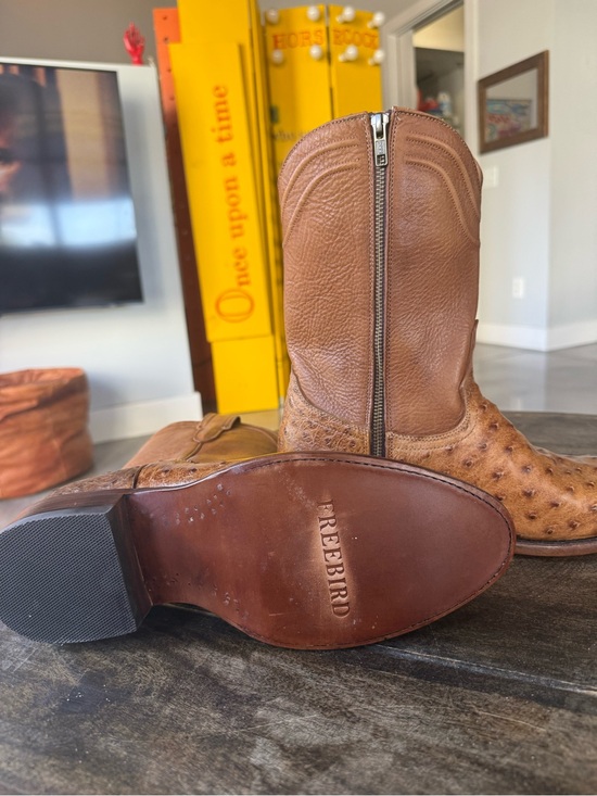 freebird Shoes - Freebird by Steven Brown Leather Western Zip Boots with Ostrich Texture